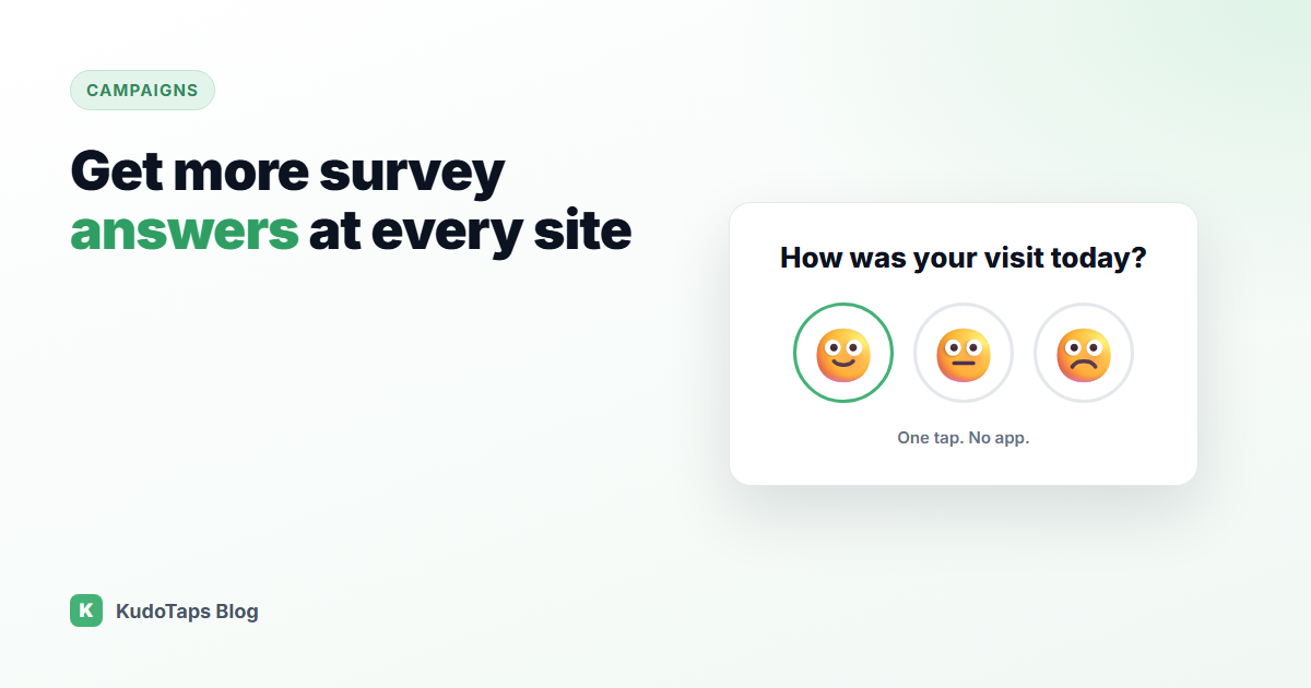 A one-question customer survey with three faces on a phone